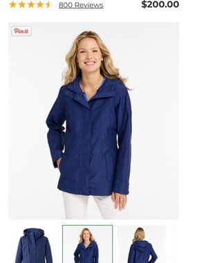 L.L. Bean Navy Blue fleece lined Rain Coat-Misses size Large